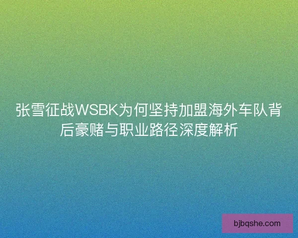 张雪征战WSBK为何坚持加盟海外车队背后豪赌与职业路径深度解析